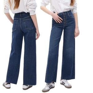 GAP High Rise Stride Ankle Wide Leg Exposed Button Fly Raw Hem 25